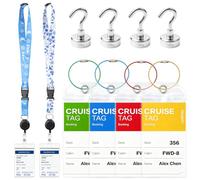 12Pcs Cruise Luggage Tag Holder, Cruise Essentials, 4 Magnetic Hooks, 4 Waterproof Luggage Tags with Steel Loops, 2 Removable Lanyards, 2 Identity Holders for Marella (TUI), P&O, and All Lines