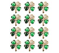 12Pcs Crystal Brooches Set - Small Size Flower Design (Green Clover)