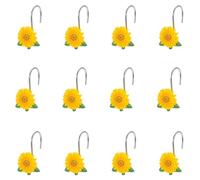 12PCS Curtain Hooks,Sunflower Decor Shower Curtain Hooks, Cute Summer Yellow Flower Resin Stainless Steel Shower Hooks For Bathroom Decor Accessories