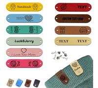 12Pcs Custom Leather Labels Personalized Handmade Leather Labels with Rivet for Crochet and Knits Projects Custom Tags for Handmade Item, Name Labels for Clothes Hats Scarves Bags (Style 3)