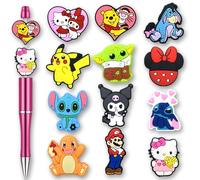 12Pcs Cute Cartoon Focal Beads for Pens, Cartoon Silicone Focal Beads for Making DIY Bead Pens Keychain Jewelry (Cartoon-B)