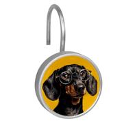 12PCS Cute Dog Dachshund Shower Curtain Hooks Metal Rust Resistant Decorative Shower Curtain Hooks Bathroom Decorations