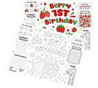 12Pcs Cute Strawberry Table Placemats Berry First Birthday Party Centerpiece Decorations Strawberry Birthday Placemat Coloring Sheet Fruit Theme Table Paper Mat for One Berry Sweet Themed Party