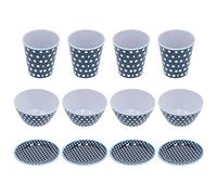 12Pcs Dark Blue Dot Melamine Dinnerware Set, Durable Tableware with Cups Salad Bowls Plates for Home Restaurant Use, Chip and Heat Tolerant Dishware