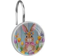 12PCS Decorative Shower Curtain Hooks, Easter Bunny Eggs Farm Resin Curtain Hooks Shower Rings for Bathroom Baby Room Nursery Art Decors