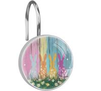12PCS Decorative Shower Curtain Hooks, Easter Bunny Wooden Resin Curtain Hooks Shower Rings for Bathroom Baby Room Nursery Art Decors