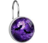 12PCS Decorative Shower Curtain Hooks, Halloween Spooky Moon Bats Resin Curtain Hooks Shower Rings for Bathroom Baby Room Nursery Art Decors