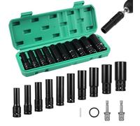 12PCS Deep Impact Set 1/2" Metric Drive Tool Impact Wrench Long Socket Set 10-24mm Hex Socket Adapter and Extension Rod for Car Repairs Tire Change