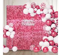 12PCS Deep Pink Shimmer Wall Backdrop, Laser Square Sequin Photo Backdrops Panel, Glitter Wall Background for Birthdays, Weddings, Christmas, Engagements, Disco Bachelorette Party Decor (3FTx4FT)