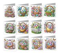 12pcs Diamond Art Cards DIY Painting Art Greeting Cards Kits Painting Tools Envelopes DIY Diamond Greeting Card Kit for Beginner Adult Birthday Holiday Mother's Day Thank You Blessing