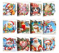 12PCS Diamond Art Christmas Cards DIY Diamond-Painting Greeting Card Set