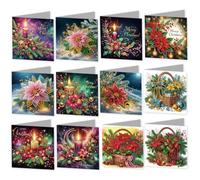 12PCS Diamond Art Christmas Cards DIY Diamond-Painting Greeting Card Set