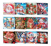 12PCS Diamond Art Christmas Cards DIY Diamond-Painting Greeting Card Set
