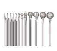 12Pcs Diamond Burr Set Ball Sphere Head Engraving Bits 0.5MM-8MM for Woodworking Metal Carving Drilling Polishing DIY Rotary Tools