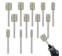 12Pcs Diamond Grinding Bit Set Grit 50-60 with 3mm(1/8") Shank Stone Carving Set Diamond Burr Bits Rotary Tool Accessories Compatible with Dremel for Stone Glass Ceramic Engraving Drilling Polishing