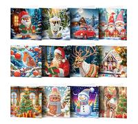 12Pcs Diamond Painting Christmas Cards, 5D DIY Christmas Diamond Art Cards Handmade Crystal Christmas Greeting Card Kits Christmas Scene Seasonal Cards with Envelopes Craft Gifts (Joyful Scene)