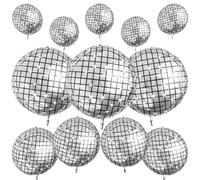 12Pcs Disco Ball Balloons, 22" 15" 10" 4D Aluminum Foil Balloons, Metallic Silver Disco Balloon for Birthday Bachelorette Disco 70s 80s 90s Themed Graduation New Year Eve Prom Party Decorations
