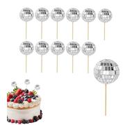12Pcs Disco Ball Cake Decorations,Disco Balls for Cake Topper Decorations | 70s Retro Cakes Cupcake Topper Decor Ornament with Stick for Dessert,for Birthday Theme Party Supplies,Beautiful Silver Mini