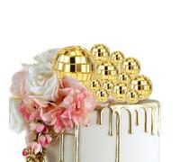 12pcs Disco Ball Cake Toppers, 4 Sizes Golden Disco Theme Cake Toppers Disco Ball Cake Decorations Dessert Accessories for Birthday Cake 70s Theme Party Favor