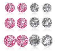 12pcs Disco Ball Iron on Patches, Iron on Embroidery Patches Disco Ball Embroidered Applique Western Embroidered Patches for Hats Clothes Shoes Bags (Pink, Silver)