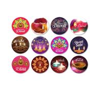 12Pcs Diwali Stickers,Happy Diwali Stickers,Colorful Diwali Decorations Sticker Round Labels Decorative Sticker Festival Party Indian Festival Decorations for Gifts Arts Crafts