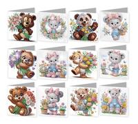 12Pcs DIY 5D Diamond Painting Greeting Cards Kit with Envelopes, Flower Cake Design Greeting Cards for Birthday Holiday Christmas, Handmade Gift for Family Friends Lovers