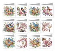 12PCS DIY Diamond Art Greeting Cards with Envelope & Tools Diamond Painting Handmade Cards, Adult Craft Kit for Birthday Mother's Day Christmas Anniversary Thanksgiving (Bluebird)