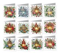 12PCS DIY Diamond Art Kits Greeting Card with Envelopes, Flower Lamp Animal DIY Diamond Art Painting Greeting Card Kit for Family Friends Christmas Xmas Birthday Beginner Adult Gift