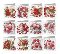 12Pcs DIY Diamond Art Painting Greeting Card Set with Envelopes, 5D Diamond Art Greeting Cards for Adults, Crystal Happy Birthday Craft Kits for Family Friend, Handmade Festival Postcards Gift