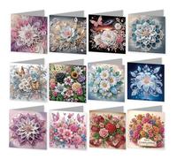 12Pcs DIY Diamond Art Painting Greeting Card Set with Envelopes, 5D Diamond Art Greeting Cards for Adults, Crystal Happy Birthday Craft Kits for Family Friend, Handmade Festival Postcards Gift