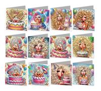 12Pcs DIY Diamond Art Painting Greeting Card Set with Envelopes, 5D Diamond Art Greeting Cards for Adults, Crystal Happy Birthday Craft Kits for Family Friend, Handmade Festival Postcards Gift