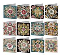 12Pcs DIY Diamond Art Painting Greeting Card Set with Envelopes, 5D Diamond Art Greeting Cards for Adults, Crystal Happy Birthday Craft Kits for Family Friend, Handmade Festival Postcards Gift