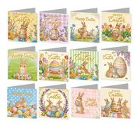 12Pcs DIY Easter Diamond Card Kit, Diamond Art Painting Mosaic Postcards, Easter Foldable Thank You Cards Blessing Greeting Card Set for Holiday Crafts Gift-Flower Baskets