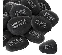 12PCS DIY Rocks for Engraved Inspirational Polished Garden Stones, Natural Encouragement Personalized Healing Decor River Stone - Unique Gift for Friends Arts Crafts (12 Different Words) (Black)