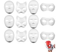 12Pcs DIY White Paper Masks Half Face Masquerade Mask Full Face Pure White Graffiti Masks Blank Pumpkin Fox Hand Painted Personality Graffiti Mask for Halloween Cosplay Carnival Dance Party (Style A)