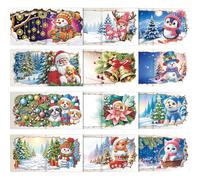 12PCS DIY Xmas Pattern Rhinestone Diamond Art Mosaic Postcards for Celebrations (HKDZ78)