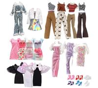12Pcs Doll Clothes and Accessories Compatible with Barbie, 1 Tube Top Denim Suit 1 Fashion Skirt 1 Street Style Casual Suit 1 Dress 2 Evening Dresses 6 Shoes Random Style for 11.5 Inch Doll