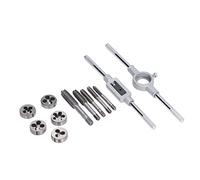 12Pcs Drill Tap Die Wrench Set, Manual Thread Tapping Tool Kit for Vehicle and Furniture Repair, High Speed Steel Tap and Die Set with Fixed Wrench for M6 to M12 Thread Sizes