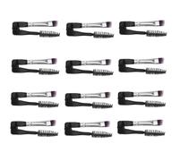 12PCS Dual Ended Makeup Brush with Brow Brush and Eyelash Spoolie, Foldable | Black Plastic Handle, Artificial Fibre, Angled Tip, Compact Travel Design, Comfortable Grip for Offices or Subways