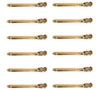 12pcs Duckbill Hair Clips for Sectioning Stainless Steel Golden 9.5cm | Hairdresser Use, Firm Hold on Strands, Portable Alligator Teeth Design, Salon and Face Washing