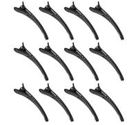 12Pcs Duckbill Hair Clips for Women, Acrylic Snap Barrettes Styling | Sturdy Lightweight Design Holds Hair Tightly without Kinks or Dents, Simple Black Finish for Perms and Face Washing Routines