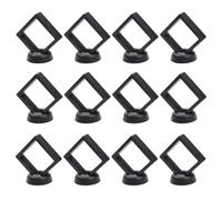 12Pcs Dustproof Coin Holder Display Case, 3D Floating Display Frame Transparent PE Film Portable Jewelry Display for Rings, Earrings, Necklaces, Coins, and Stamp Storage with Round Base (Black)