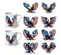 12pcs Eagle and American Flag UV DTF Cup Wraps Winter UV DTF Transfer Waterproof Sticker for Glass Cups Furniture Craft DIY Crafts，Rub on Transfer Stickers for DIY Water Bottle Laptop Decal Wood Car