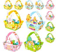 12Pcs Easter Basket With Handle,Cute Bunny Rabbit DIY Paper Easter Egg Hunting Baskets Craft For Kids Easter Treat Boxes Happy Easter Gift Box Baskets For Candy Toys Easter Party Favor Home Supplies