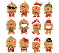 12PCS Easter Christmas Gingerbread Ornaments, Gingerbread Tree Decorations Ginger Man Clay Figurine with Strings Hanging Ornaments for Xmas Tree Holiday Party Festive Season