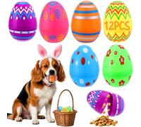 12PCS Easter Dog Toys, Dog Easter Egg Hunt for Sniff and Physical Training, Colorful Printed Interactive Dog Toys for Small/Medium/Large Puppy Pet, Easter Gift Supplies for Dogs Treats Filler (3.15'')