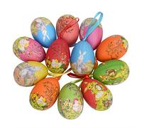 12PCS Easter Egg Decorations, Easter Hanging Eggs Decorations Home Painted Easter Tree Decoration Easter Basket Stuffers, Colorful Foam Fake Egg Vintage Decoration Easter Gifts Easter Crafts for Kids