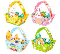 12PCS Easter Egg Hunt Basket for Kids Child Party Craft Gift Basket-Spring Easter Egg Hunt Favour Holders with Bunny Design-Easter Gift Box,Easter Arts Crafts for Kids to Make DIY