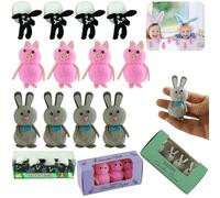 12Pcs Easter Felt Ornaments Set for Kids, Black Lambs | Pink Piglets | Grey Bunnies, Easter Bonnet Decorations, Spring Party Favors, Dollhouse Miniatures, Cake Toppers, and Easter Craft Supplies