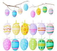 12Pcs Easter Hanging Eggs,Easter Decoration From Multicolored Plastic Printed Eggs Ornaments for Easter Decorations Home Spring Decorations Easter Tree Basket Ornaments Hunting Game Celebration
